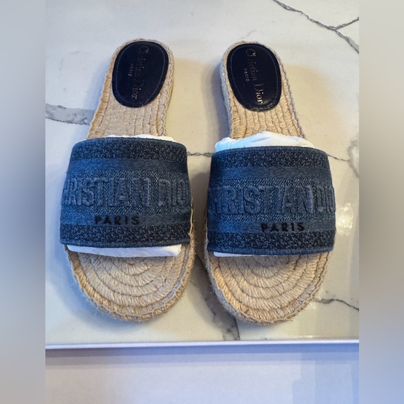 Christian Dior Dior Granville Espadrille Flat Slide Sandals 36.5 💙🩵 - Picture 1 of 11